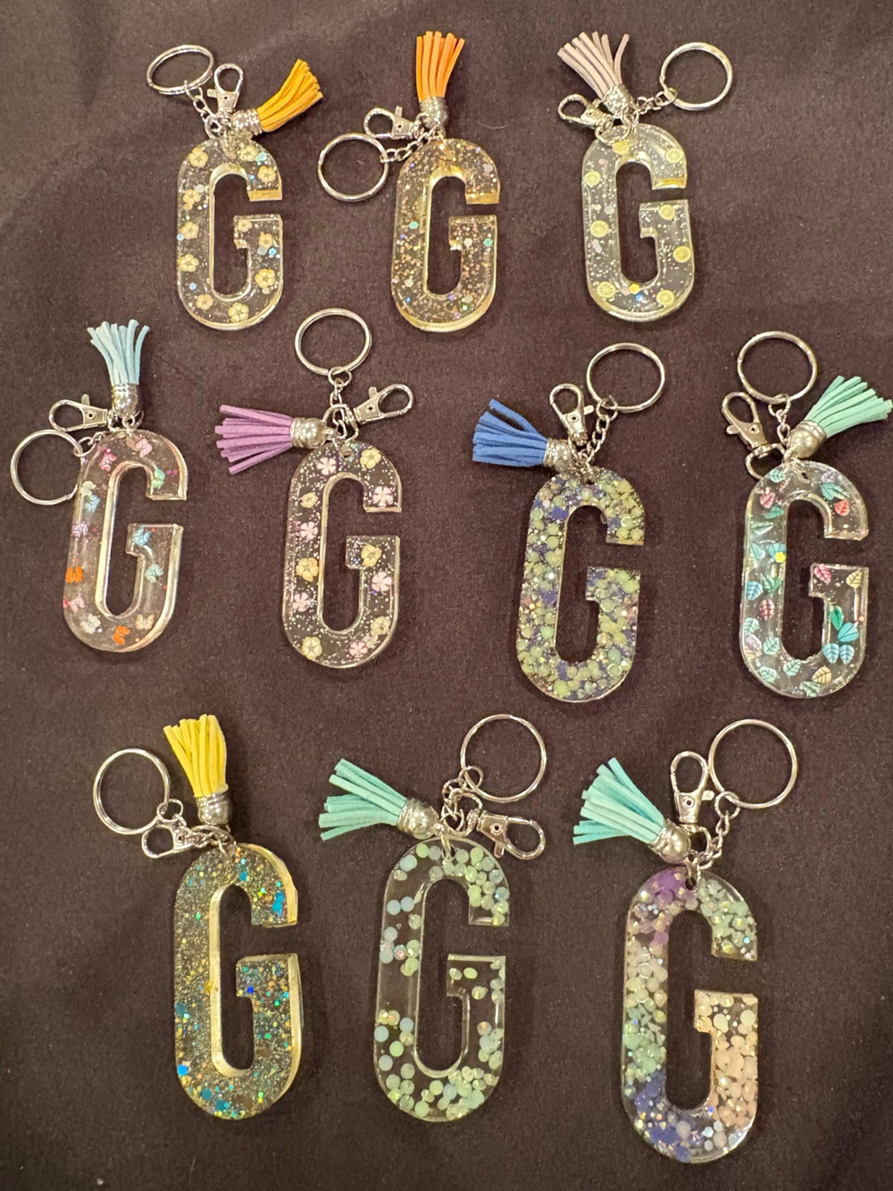 G Initial Resin Keychain with Tassel - Assorted Colors‎